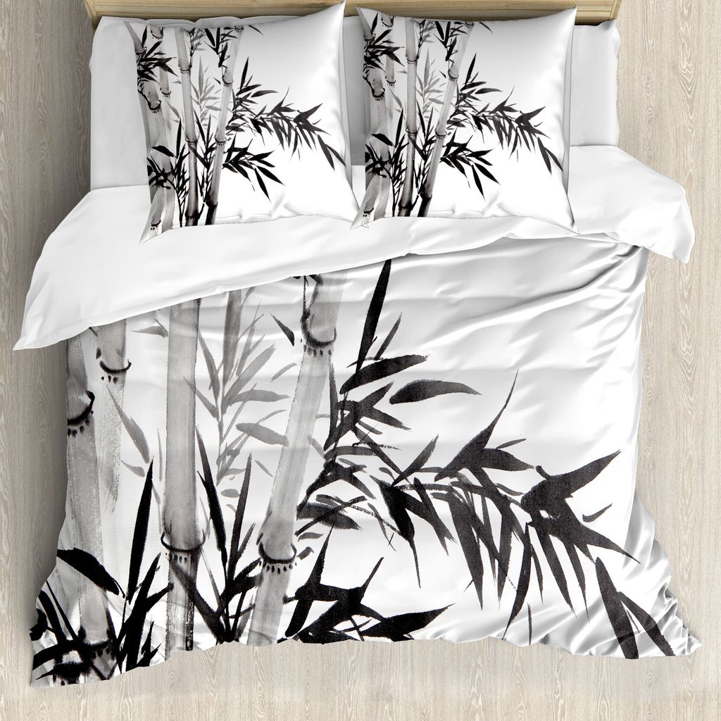 ABAKUHAUS Bambus Bettbezug Set für Einzelbetten, Chinesische Kalligraphie, Milbensicher Allergiker geeignet mit Kissenbezug, 155 cm x 220 cm - 80 ...