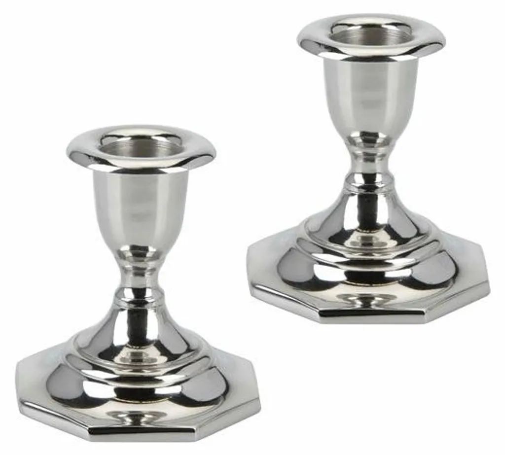 Petit bougeoir argenté 8cm octogonal en métal pour centre de table chic