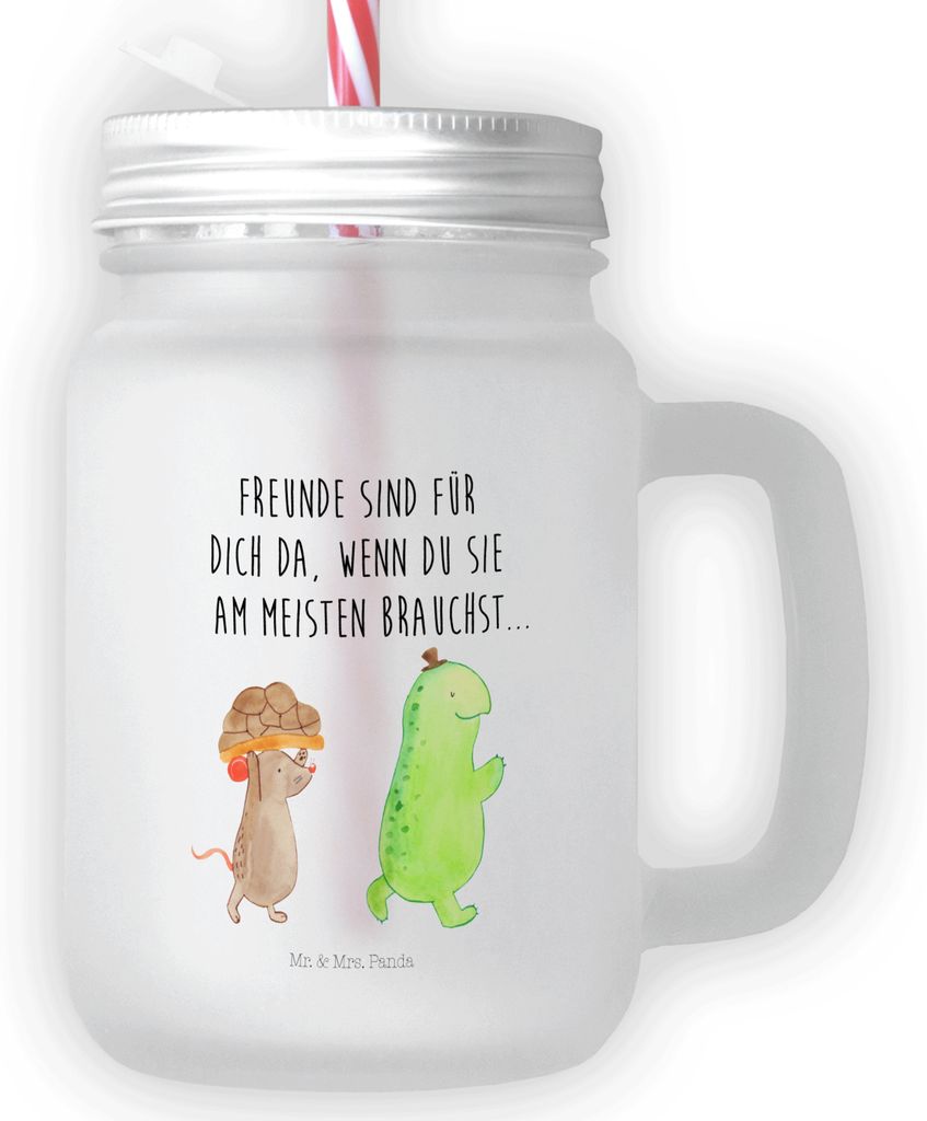 Mr. & Mrs. Panda Glas Schildkröte Maus - Transparent - Geschenk, Becher mit Deckel, Trinkgefäß, Cocktailglas, Freunde, Strohhalm, Trinkglas, Bes...