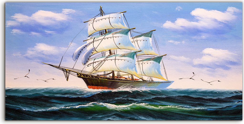 Coloray Canvas 140x70 Wandbild Leinwand Bilder Tiere wellen Vögel Segel Schiff Himmel