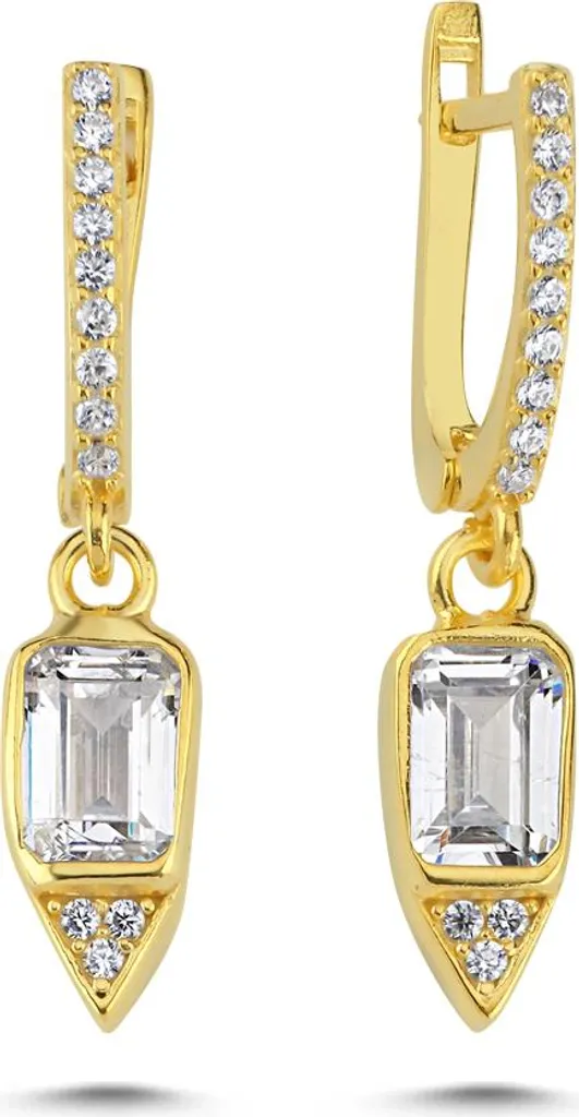 Boucles d'oreilles en U avec pierre baguette argent 925 doré 18k