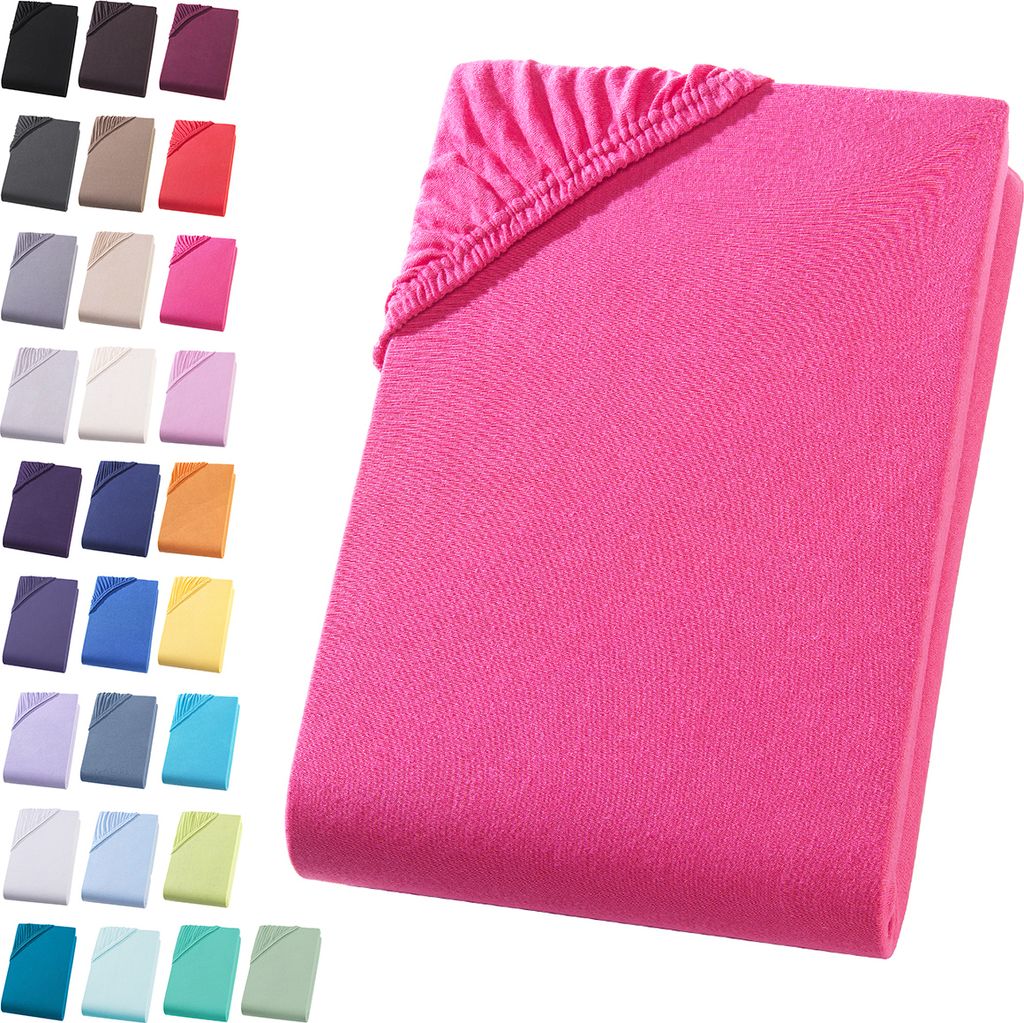 Jersey Spannbettlaken 90-100x200 cm Spannbettuch 100% Baumwolle Bettlaken, Magenta Pink