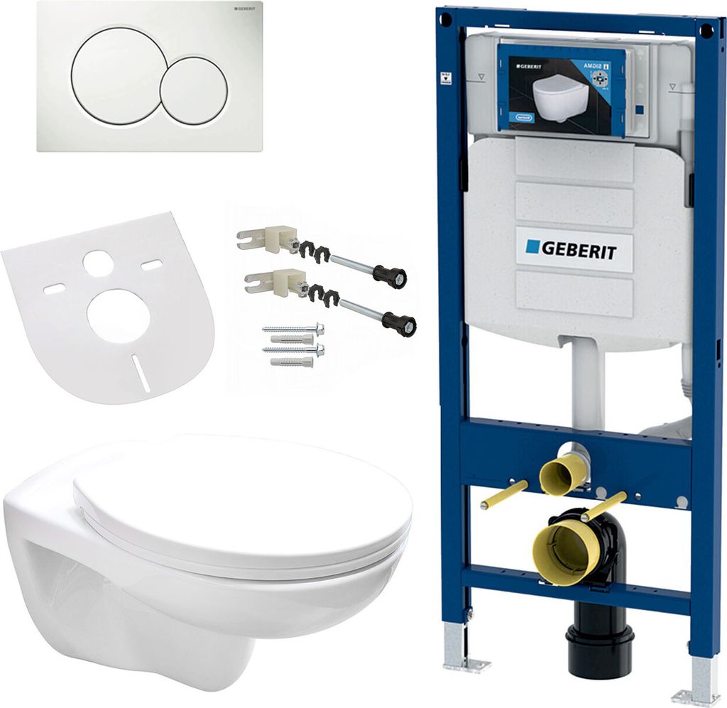 GEBERIT DUOFIX Komplett Set WC Hänge-WC Spülrandlos Deckel Vorwandelement Schallschutz Betätigungsplatte