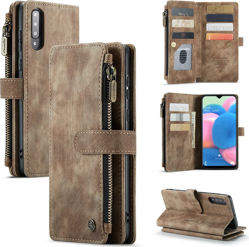 Custodia Galaxy A50, custodia in Finto cuoio con cerniera, chiusura magnetica, tasca per carte, supporto, portafoglio, custodia protettiva per Samsung Galaxy A50 Marrone