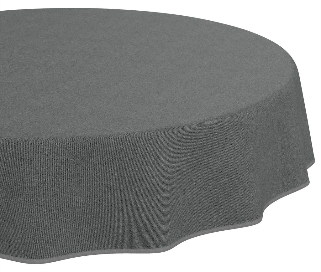 Tischdecke 100x100cm Rund Grau DanceDirty abwaschbar Leinenoptik wetterfest Falschuni Modern mit Saumkante