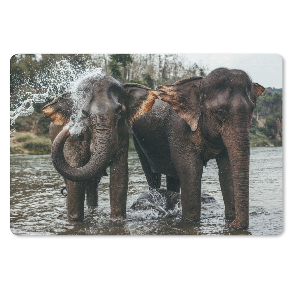 MuchoWow Schreibtischunterlage Elefant - Wasser - Fluss 60x40 cm - XXL Mauspad - Großes Mauspad