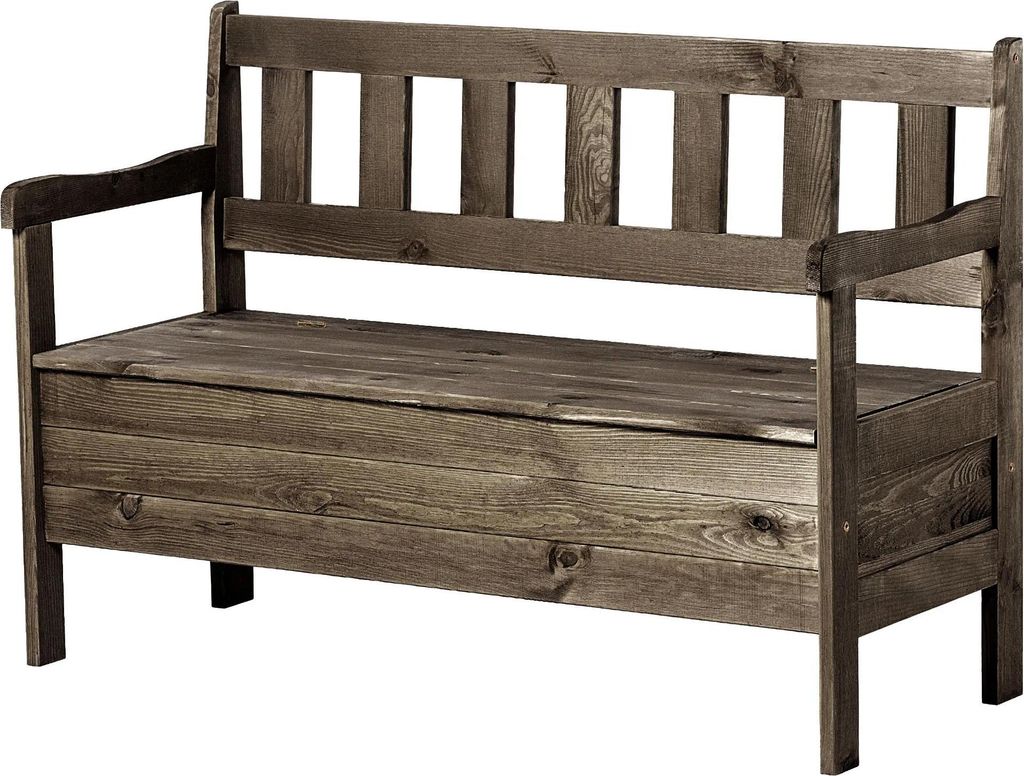 Gartenbank - Holzbank - Mit Rückenlehne - 120 cm - Mit Aufbewahrungsbox - Für Terrasse und Balkon - Braun