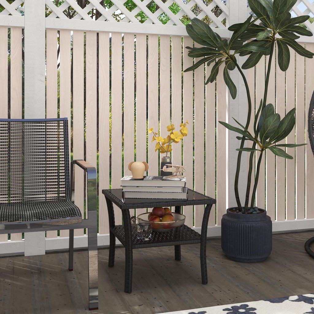Polyrattan Gartentisch, 50 x 50 x 45cm, wetterfest Beistelltisch für 4 Personen, Quadratisch mit Ablage Glasplatte, Schwarz