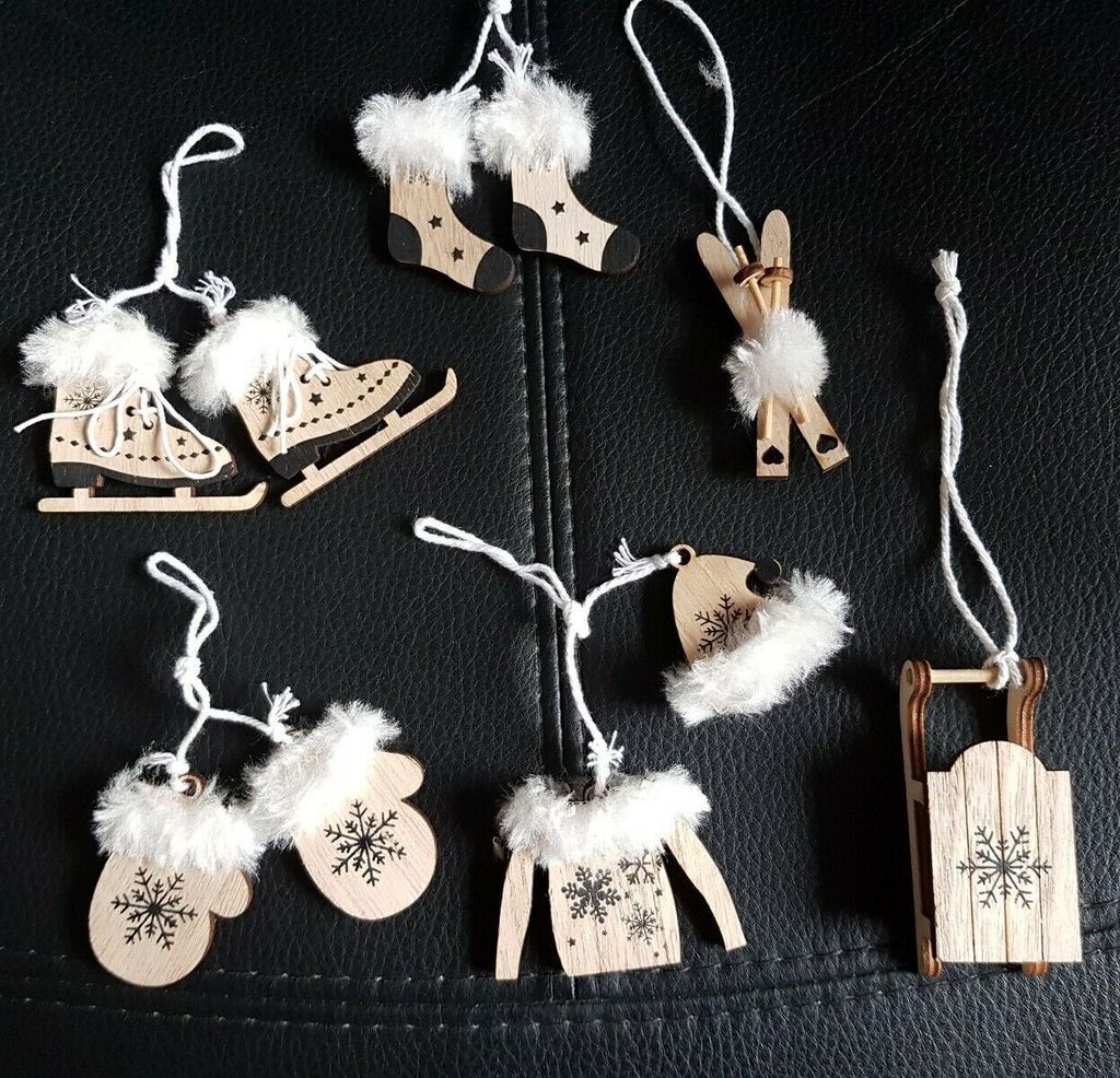 ? Weihnachtsbaumschmuck/Christbaumschmuck, Deko-Hänger Wintersport im 6er-Set sortiert, naturfarben