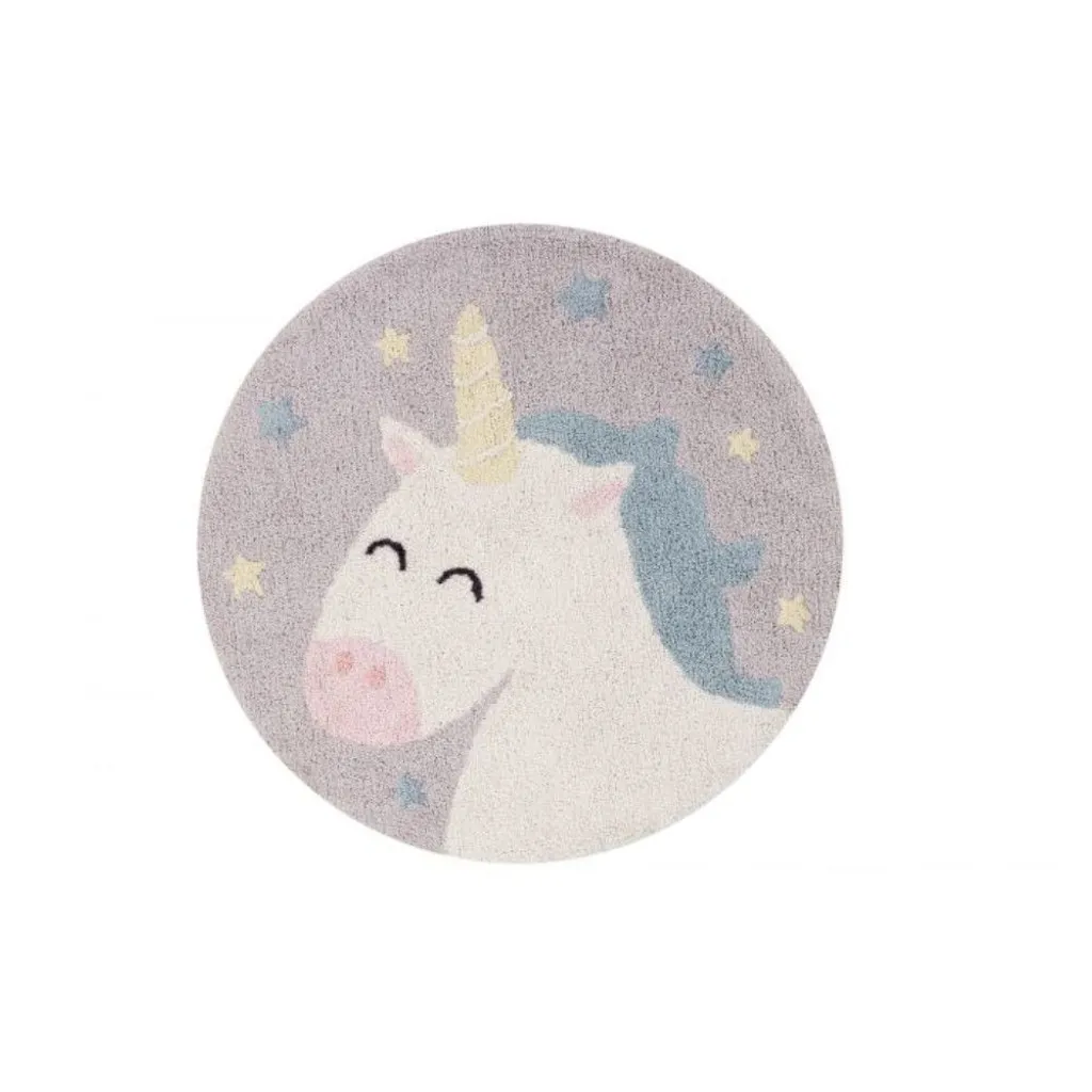 Tapis en coton Licorne Ø 100 cm - Décoration de chambre d'enfant douce
