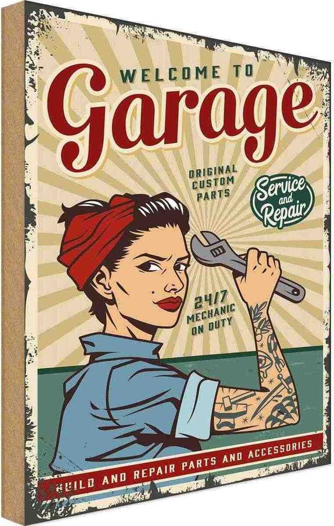 vianmo Holzschild 30x20 cm Pinup welcome Garage service 24/7 Pin Up
