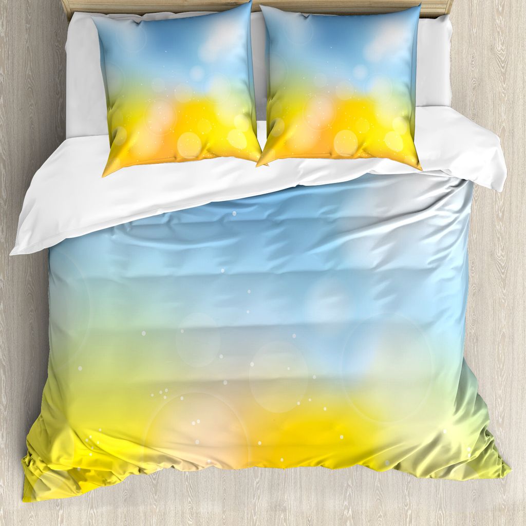 ABAKUHAUS Gelb und Blau Bettbezug, Herbst-Rahmen, Milbensicher Allergiker geeignet mit Kissenbezügen, 155 cm x 220 cm - 80 x 80 cm, Marigold Blass...