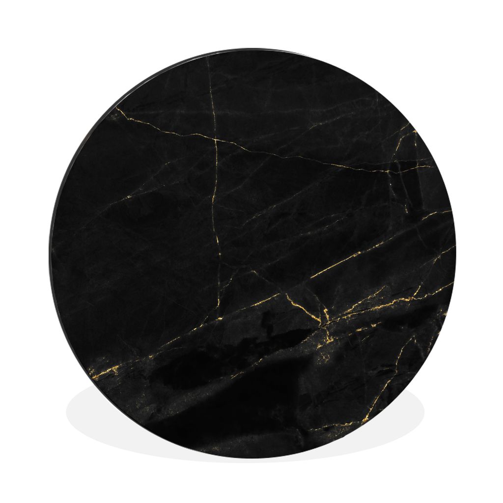 MuchoWow Aluminium Wandkreis Marmor - Schwarz - Gold - Chic - Marmoroptik - Design Ø 90 cm Wanddeko Modern Wohnzimmer - Mauerkreis - Wandbilder ...