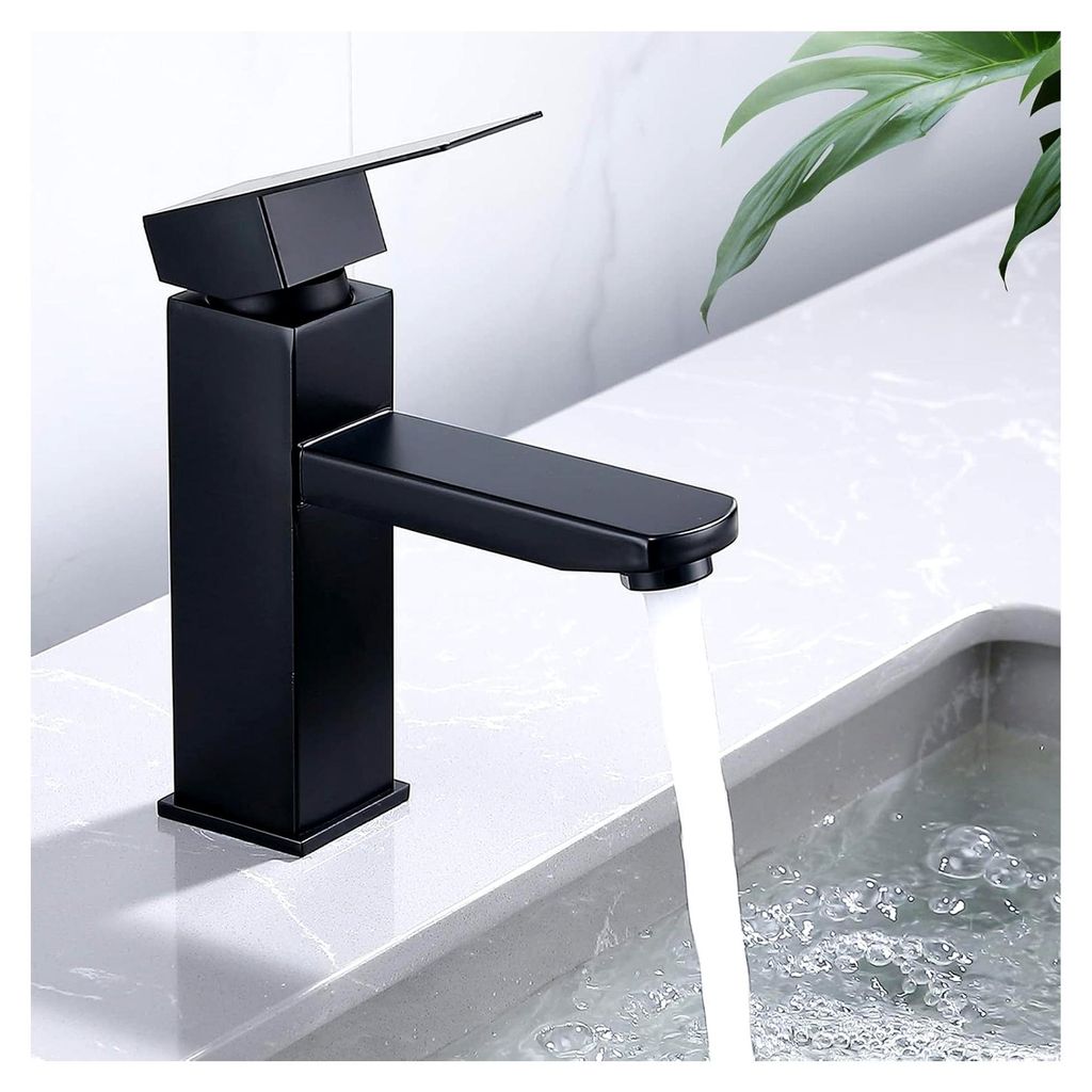 Schwarzer Wasserhahn für das Bad - Waschtischarmatur mit Einhebelmischer aus Edelstahl