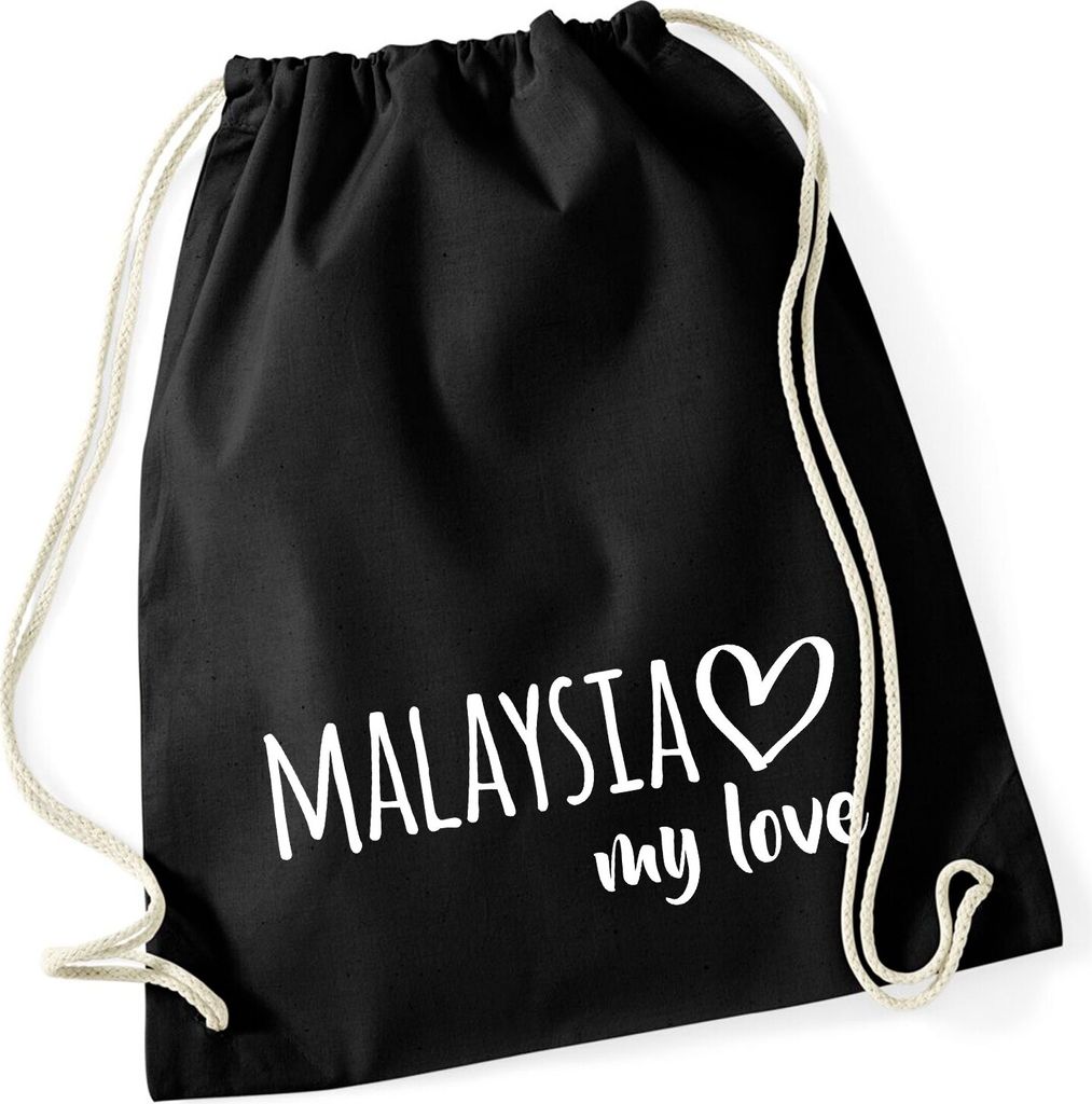 Huuraa Turnbeutel Malaysia my love 12 Liter Black Baumwolle Rucksack Geschenkidee