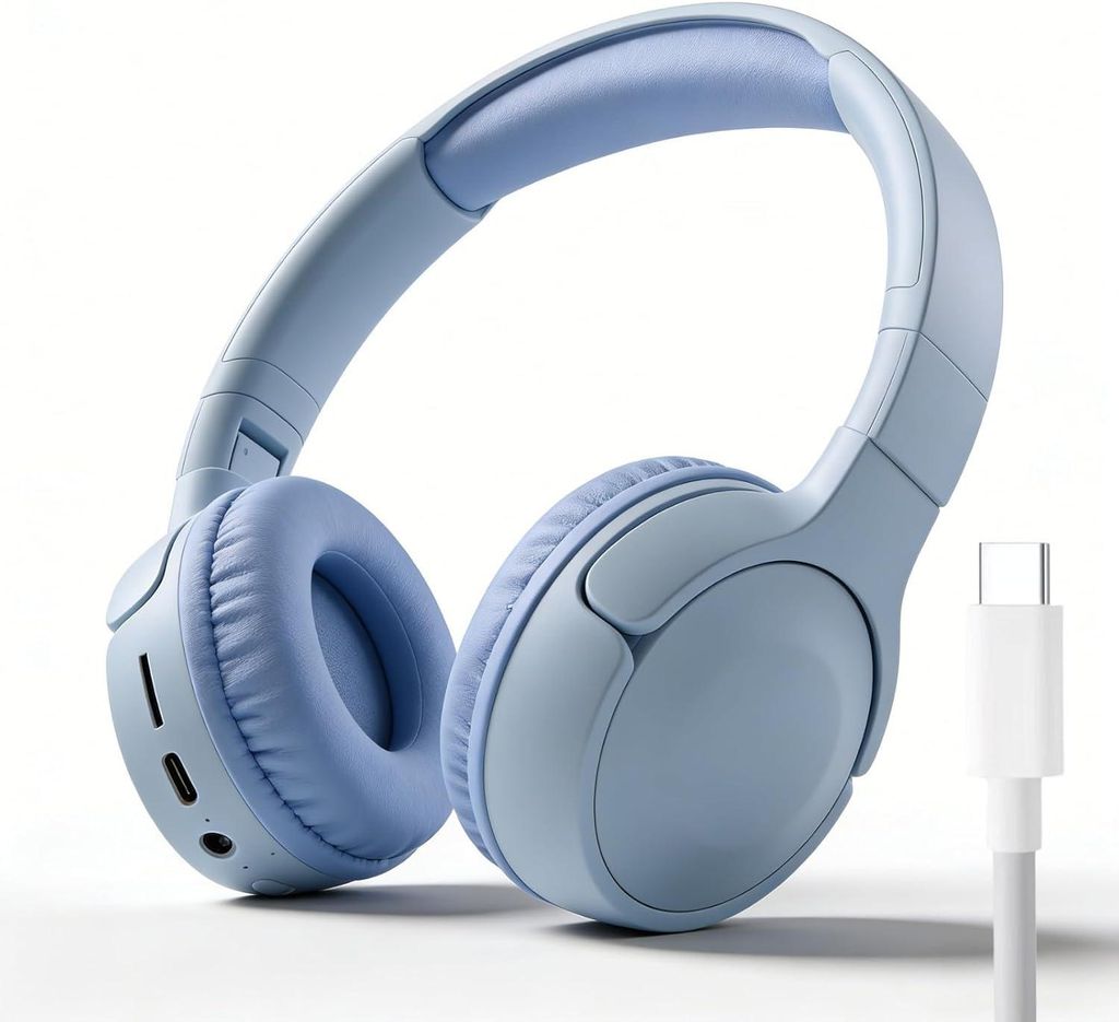 Bluetooth 5.3 Kopfhörer Over Ear Faltbar, Kabellos, HiFi Stereo Sound, Schwerer Bass, 3,5 mm Anschluss, Lange Akkulaufzeit für Reisen Sport Büro