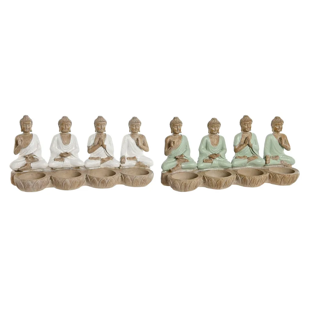 Décoration Zen Bouddha Oriental Blanc et Vert 24 cm Home ESPRIT x2
