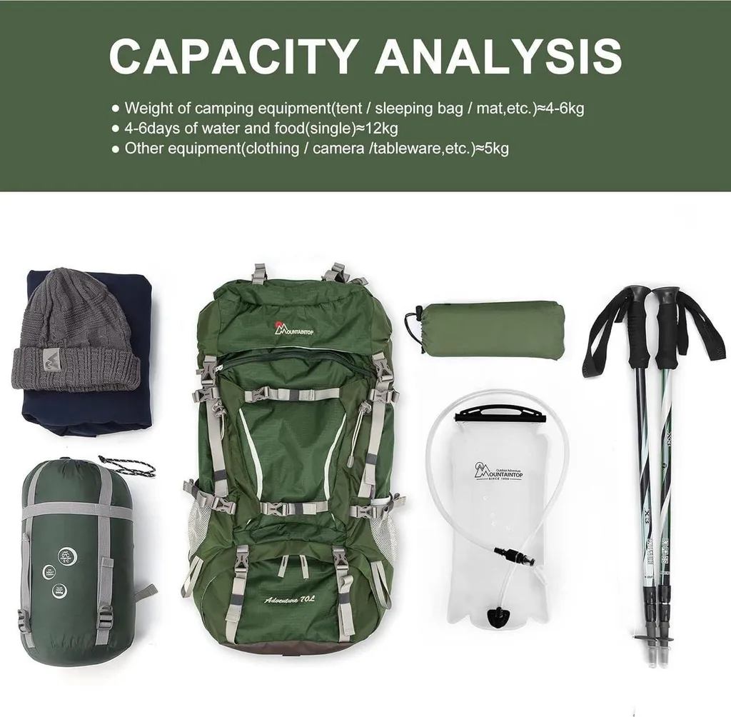 Sac à dos de randonnée 70L polyvalent pour le trekking et camping - 8