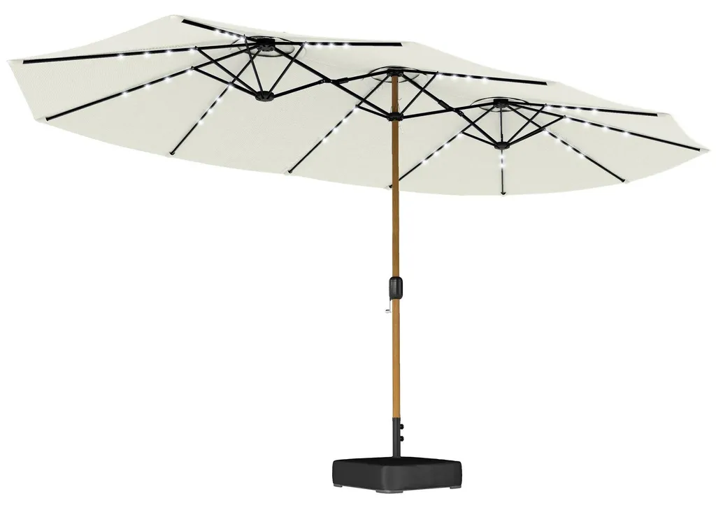 Grand parasol de jardin rectangulaire 4,6m ivoire à LED avec manivelle