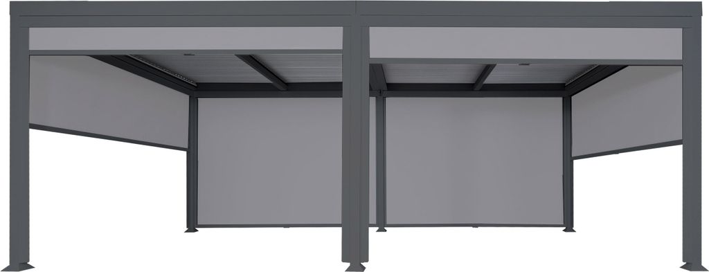 Alu Pergola HWC-L41 mit 6x Seitenwand, Lamellen-Pavillon, stabiles 8cm-Metall-Gestell 3x6m anthrazit