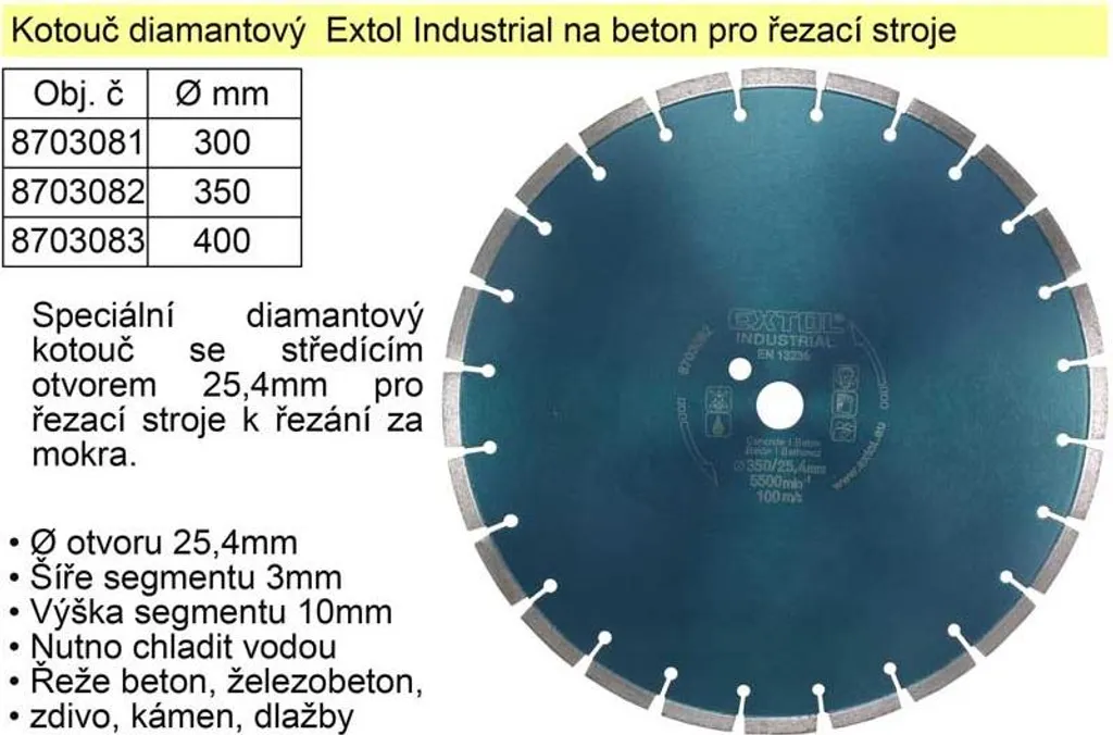 Disque diamant segmenté béton 350x25,4 mm pour coupe à sec haute qualité