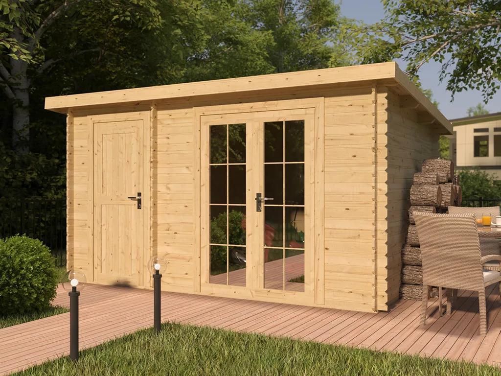 WOODTEX Naturbelassen 28 mm Gartenhaus Blockbohlenhaus Belfort 1, Gartenhaus aus Fichte, Blockbohlenhaus naturbelassen, Gartenhaus mit 28 mm Wandst...