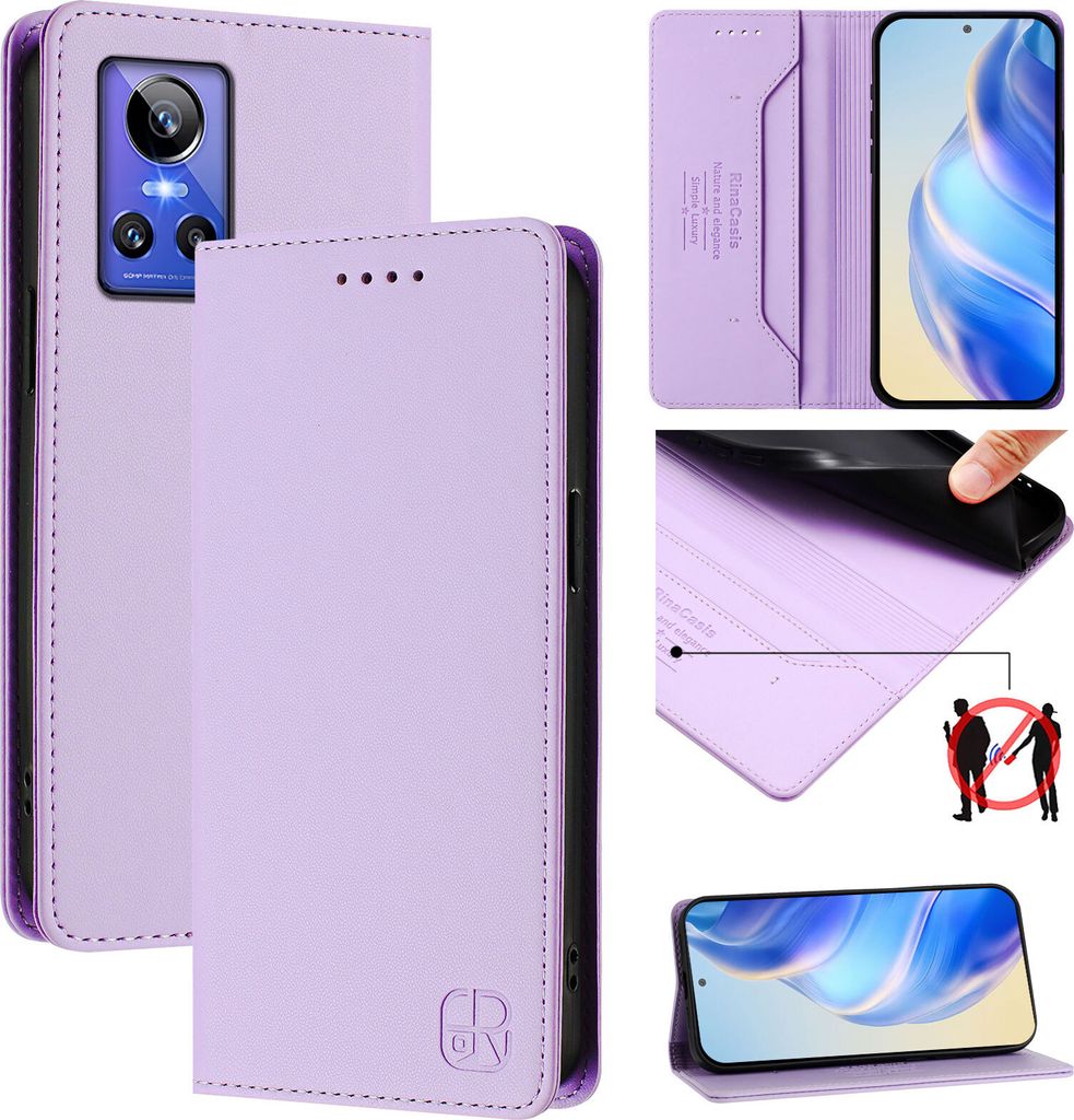 Lederhülle für Realme GT Neo 3 Hülle Flip Brieftasche Kartenfächern Ständer Schutzhülle Violett