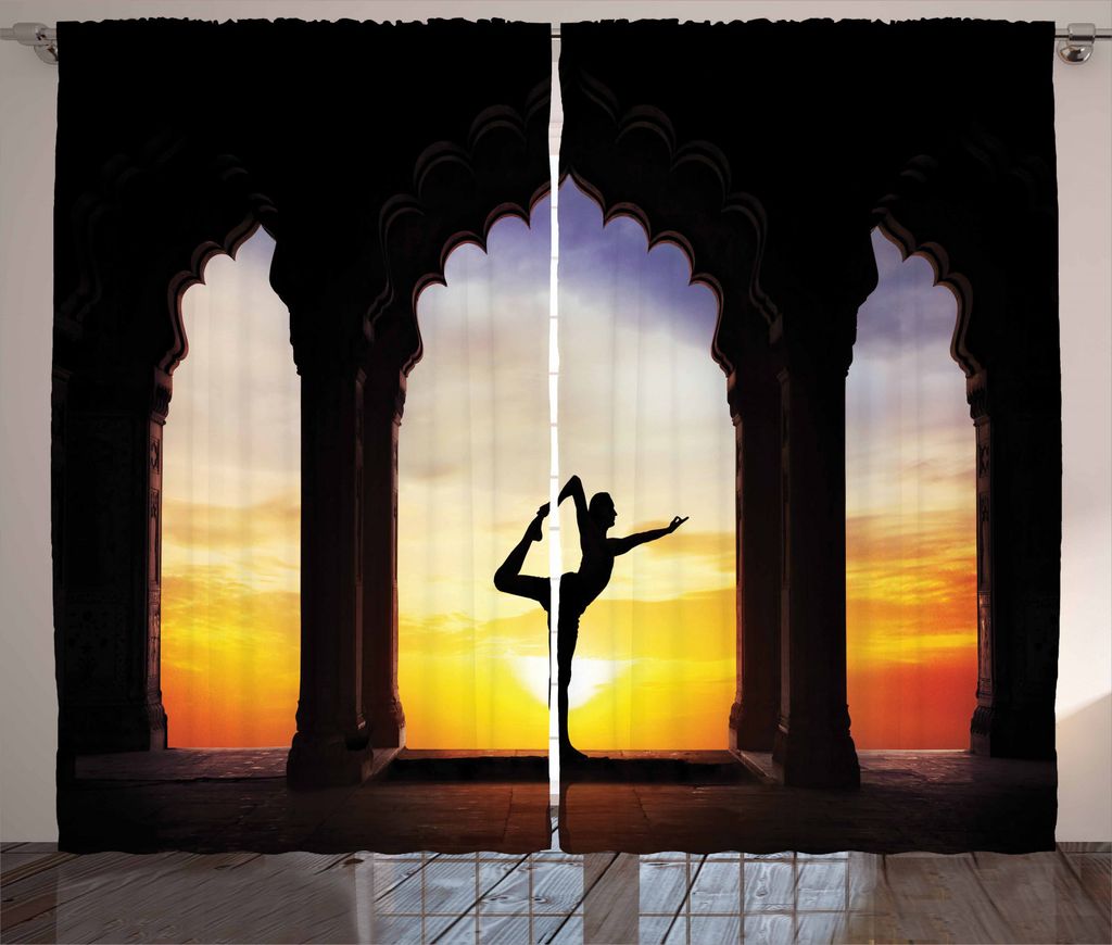 ABAKUHAUS Yoga Rustikaler Vorhang, Mann im Altbau, Wohnzimmer Universalband Gardinen mit Schlaufen und Haken, 280 x 245 cm, Mehrfarbig