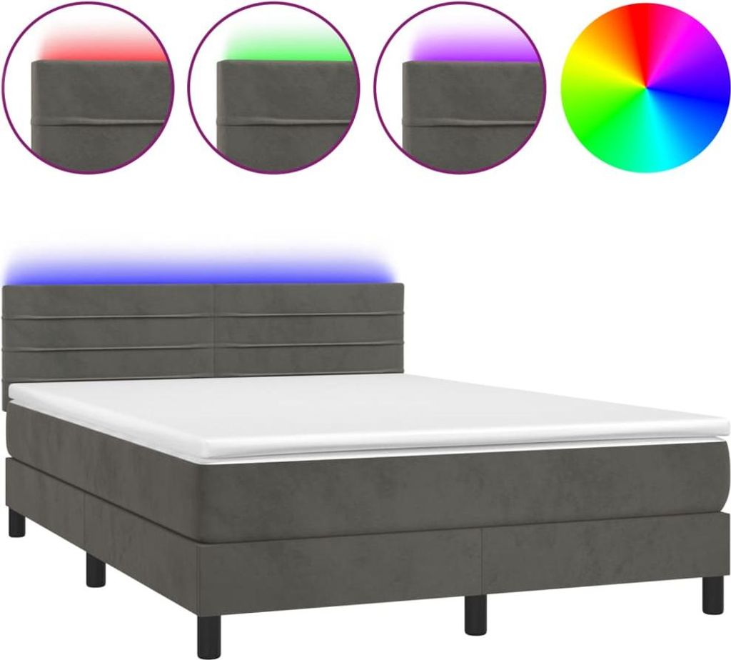 vidaXL Boxspringbett mit Matratze & LED Dunkelgrau 140x200 Produktbild 