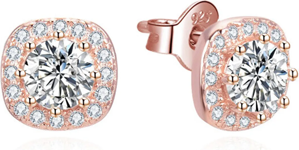 Boucles d'oreilles habillées en bronze et zircon rose pour soirée