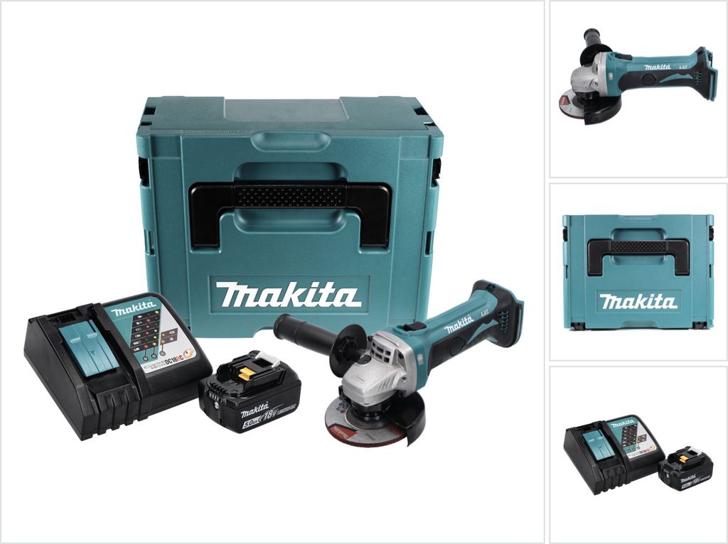 Makita DGA 452 RT1J Akku Winkelschleifer 18 V 115 mm + 1x Akku 5,0 Ah + Ladegerät + Makpac