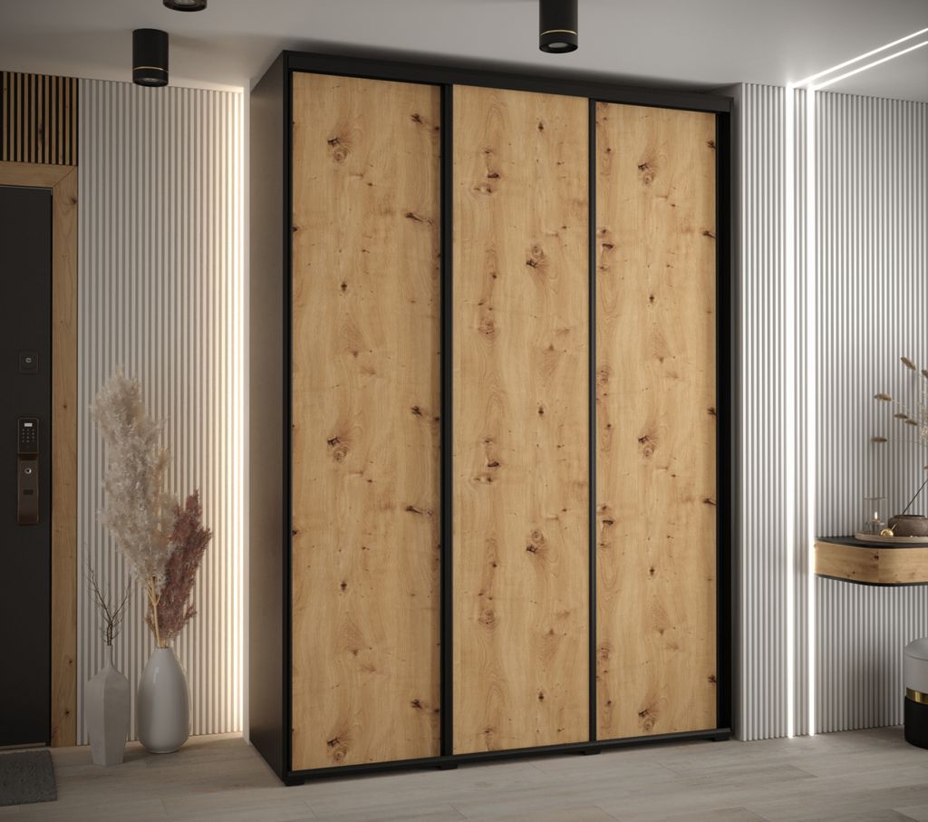 Kleiderschrank ASIRI 1 - 180/45 cm, schwarz / Eiche handwerklich / schwarz