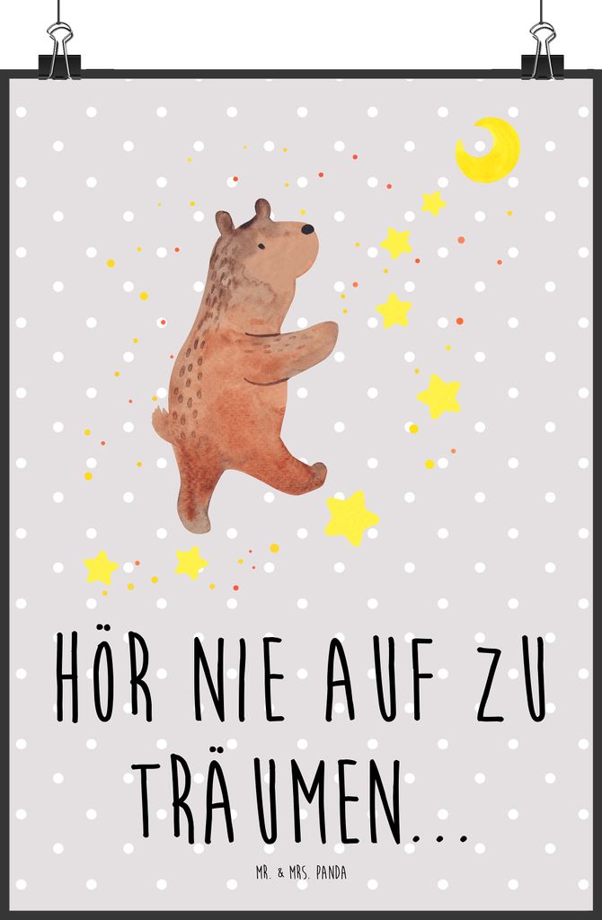 Mr. & Mrs. Panda Bild Bär Träume DIN A2 - Grau Pastell - Geschenk, Design Poster, Teddy, Träumen, Traum, drucke, Wandbild, wanddeko, Traumdeutun...