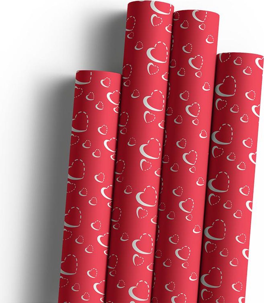 Geschenkpapier Silberne Herzen 5 Rollen 2mx70cm – Geschenkpapier Rot, Silber 5er-Pack – Geschenkpapier