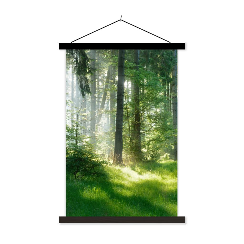 MuchoWow Textilposter Natur - Bäume - Wald - Grün - Sonne - Gras - Pflanzen 120x180 cm mit schwarzem Rahmen - Fotos