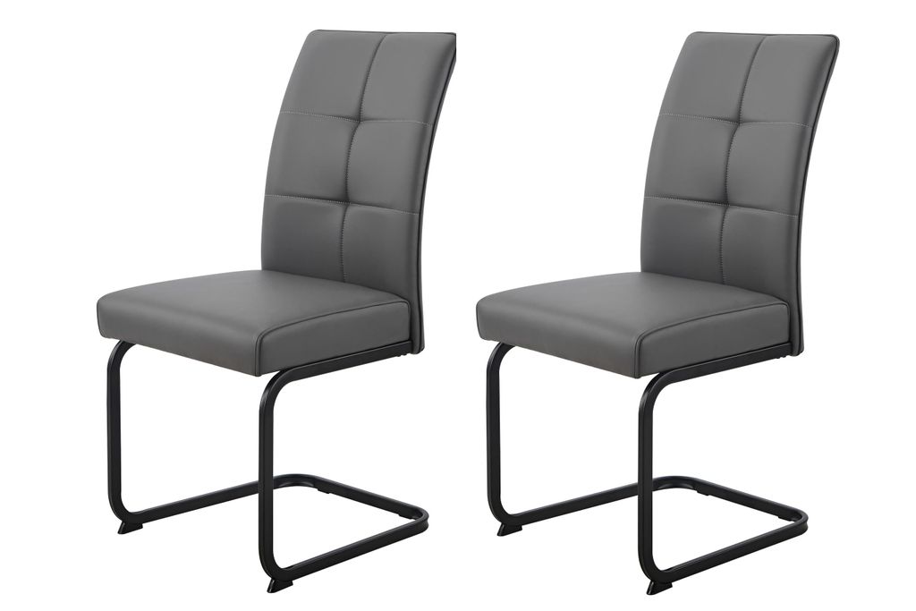 Hela Tische, 2er SET Esszimmerstuhl Freischwinger Malta, Kunstleder Grau, ergonomischer Rücken mit Steppung, Vierkantgestell Schwarz, 120kg belastbar