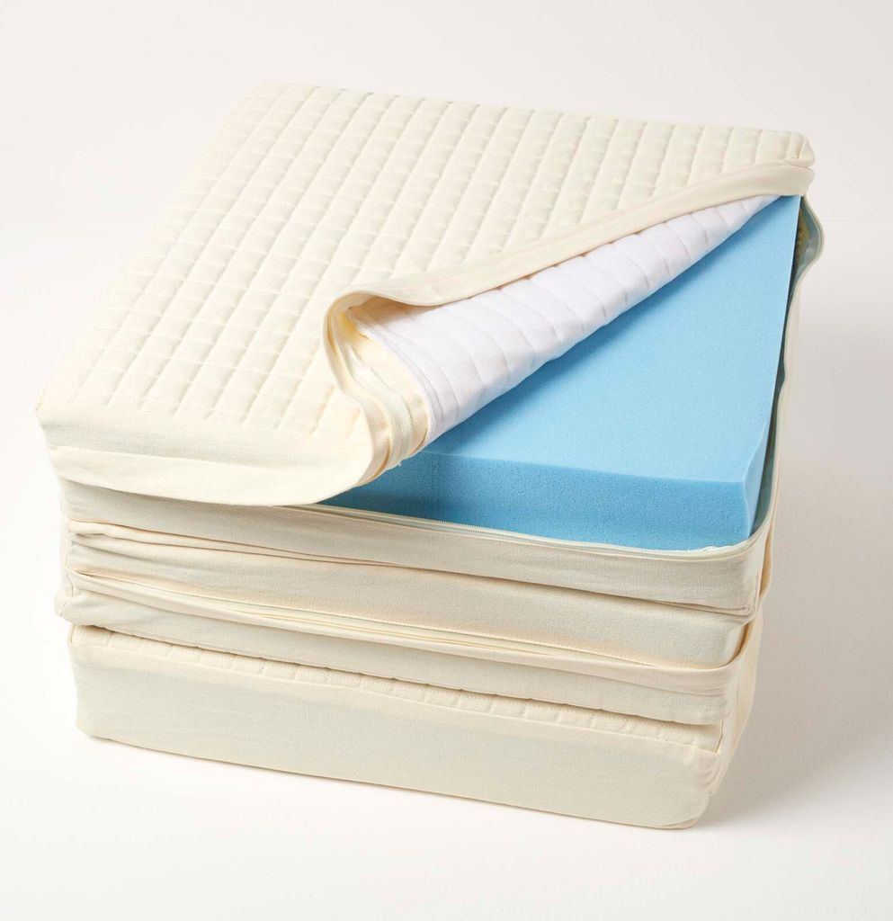 HOMESCAPES Baumwoll-Sitzkissenbezug creme für 3-Sitzer-Sofa-Auflagen, 150 x 50 x 10 cm