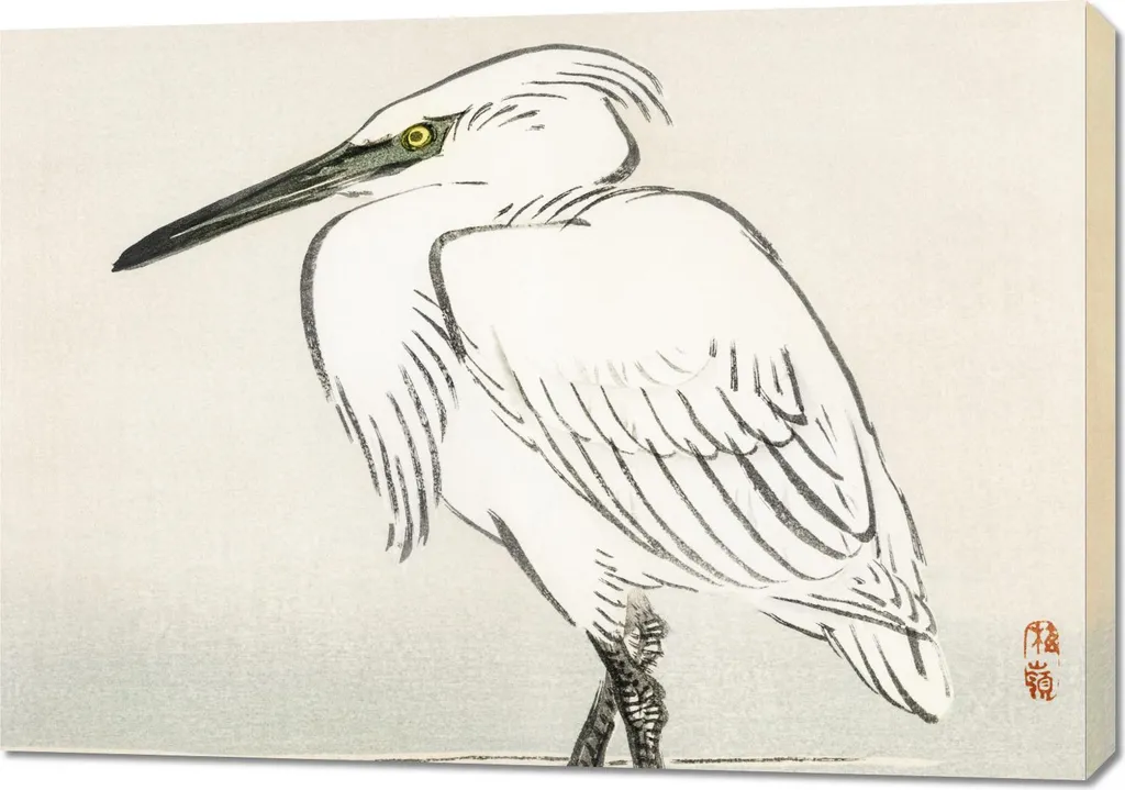 Quadro 100x70 cm Snowy Egret, Kōno Bairei Giapponese Vintage per il salotto