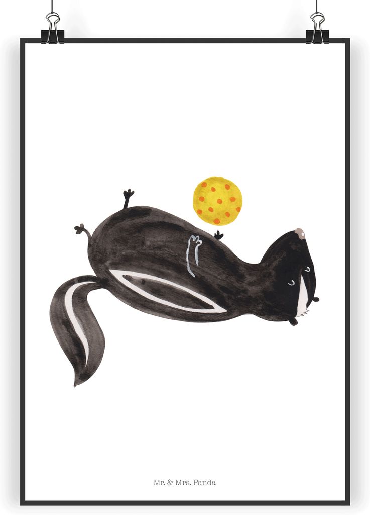 Mr. & Mrs. Panda Bild Stinktier Ball DIN A5 - Weiß - Geschenk, drucke, Skunk, Stinker, wanddeko, Weisheit, Plakat, Wanddekoration, Wandbild, Raubt...