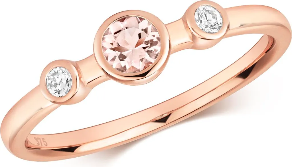 Bague Femme Or Rose Durable Anti-Ternissement Diamant et Morganite 57