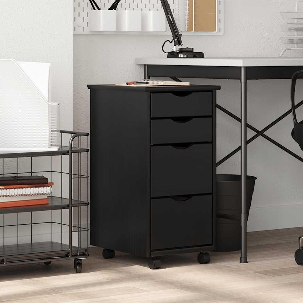 vidaXL Rollschrank mit Schubladen MOSS Schwarz Massivholz Kiefer