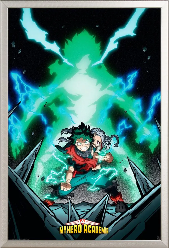 Poster MHA Eri & Izuku avec Cadre Aluminium Argenté Shinsuke® Amovible