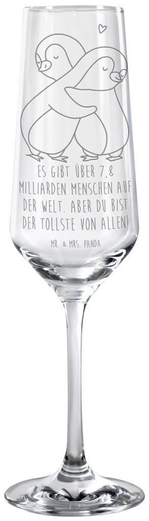 Mr. & Mrs. Panda Glas Pinguine Kuscheln - Transparent - Geschenk, für Freundin, Valentinstag, Trinkglas, graviertes sektglas, mit Gravur, Freund, ...