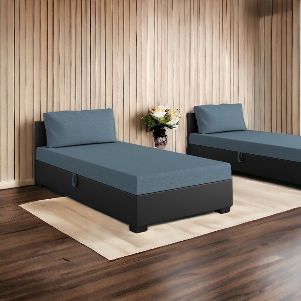 Gepolstertes Einzelbett 100x195 SARAH 2 - blaugrau / schwarz