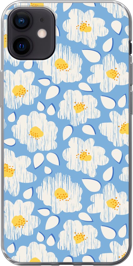MuchoWow Handyhülle Schutzhülle Hülle für Telefoonhoesje iPhone 12 mini Mädchen - Blumen - Blau - Muster - Mädchen - Kinder - Kinder - Kind...