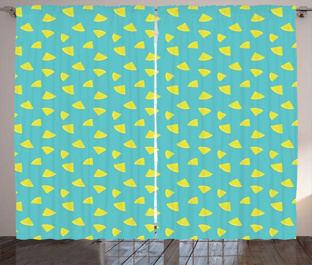 Rideau artistique vert écume et jaune motifs triangles plâtre 280cm