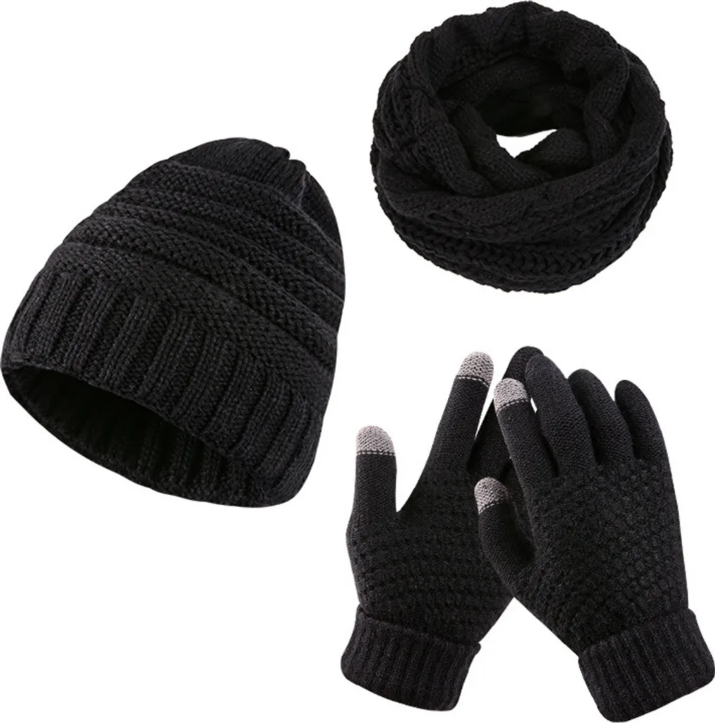 Set di 3 pezzi di berretto, sciarpa e guanti touchscreen, cappello invernale, sciarpa, set di guanti 3 in 1, set di accessori caldi foderati in pile, set di maglieria invernale per uomo
