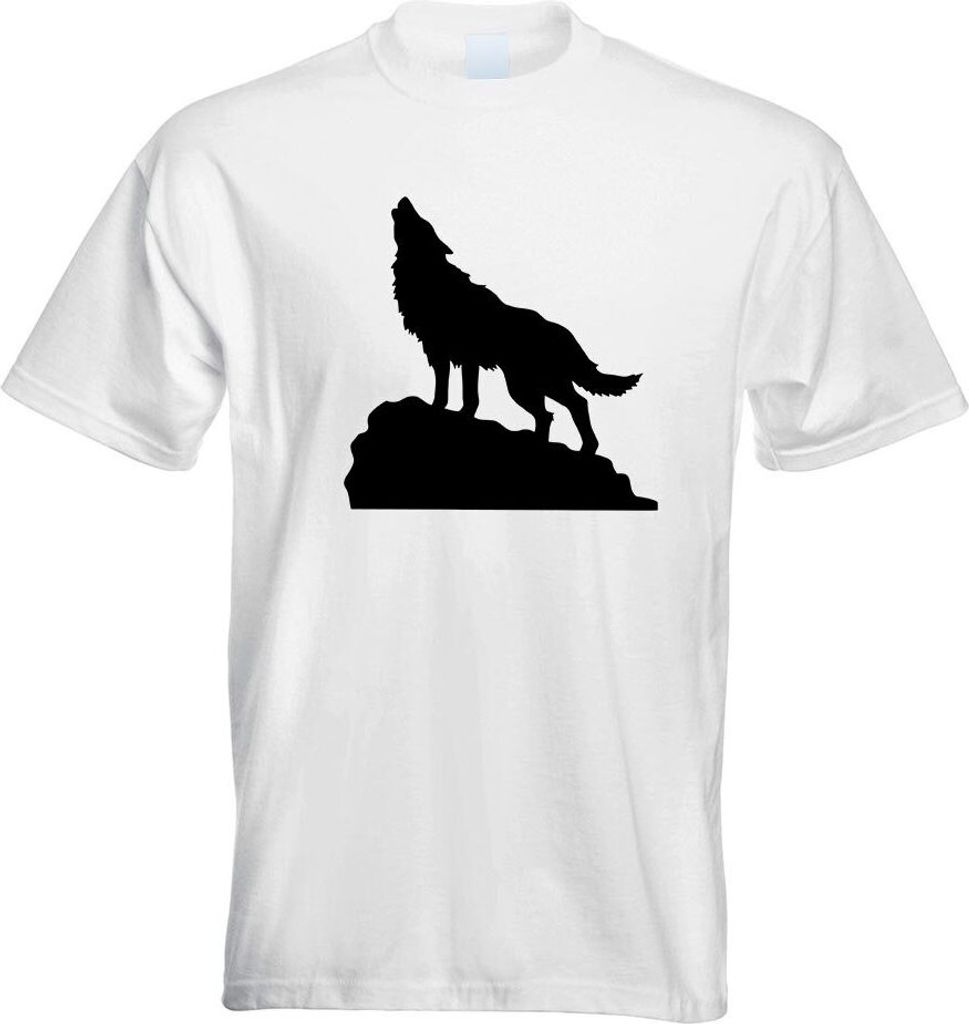 Kiwistar - T-Shirt - Weiss - Heulender Wolf auf Fels Motiv Bedruckt Funshirt Design Print - mit Motiv Bedruckt - Funshirt Design - Sport - Freizeit...
