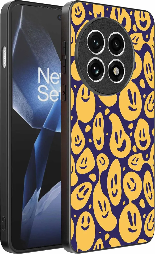 Adatto per OnePlus 13R Custodia per telefono con stampa di smiley - Custodia posteriore in TPU con design emoji - Viola Giallo - Smartphonica
