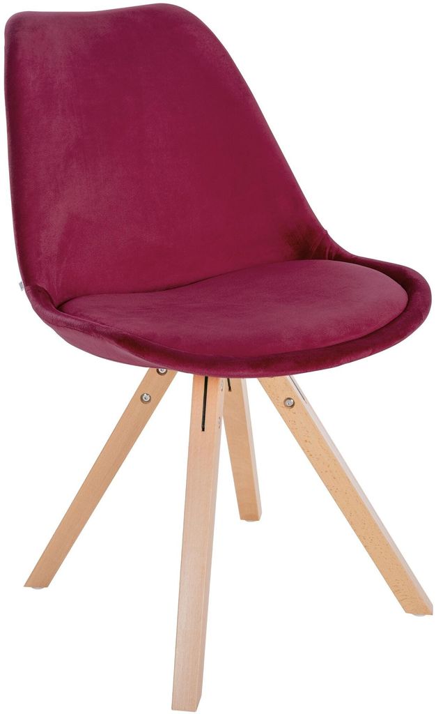 In And OutdoorMatch Stuhl Jenn - Weinrot und Holz - Samt - Bequeme Sitzgelegenheit - Hochwertige Polsterung - Stilvoller Stuhl - Klassischer Look